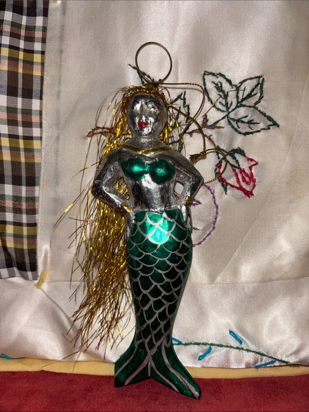 Folk Art Wood Tinsel Mermaid Ornament!
